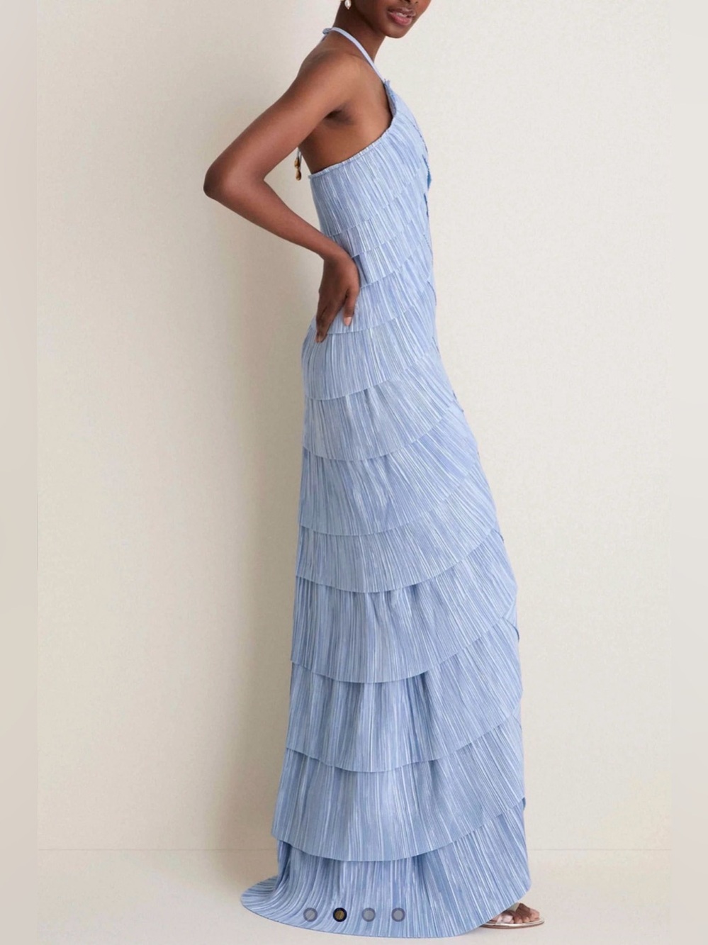 Layered Plissé Blue Maxi Dress